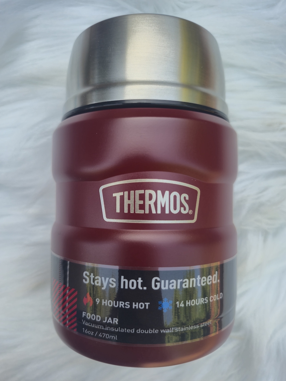 Thermos Maroon and Silver 16 Oz Insulated Food Jar